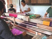 Aktivitas menenun yang dilakukan oleh sekelompok penenun di Banjar Pesalakan, Desa Pejeng Kangin, Tampaksiring Gianyar, Jumat (26/6/2020) - foto: Catur/Koranjuri.com