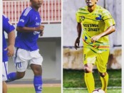 Duel sesama eks Persija Gangga Mudana (kiri/Mitra Devata) vs Aris Indarto (kanan/Forever Young FC) - foto: Istimewa