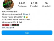 Tangkapan layar akun Instagram KPU Provinsi Bali setelah diretas - foto: Istimewa